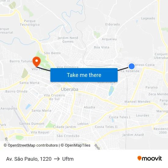 Av. São Paulo, 1220 to Uftm map