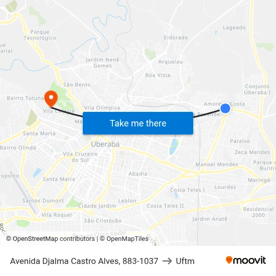Avenida Djalma Castro Alves, 883-1037 to Uftm map