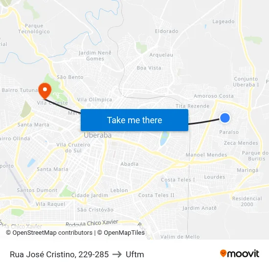 Rua José Cristino, 229-285 to Uftm map