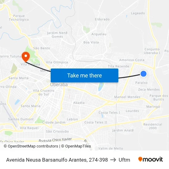 Avenida Neusa Barsanulfo Arantes, 274-398 to Uftm map