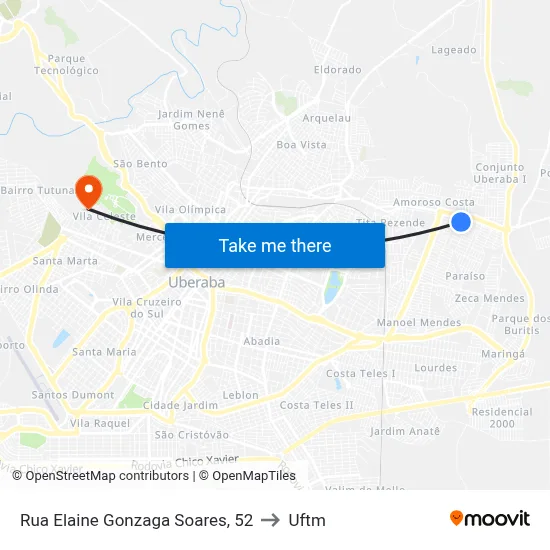 Rua Elaine Gonzaga Soares, 52 to Uftm map