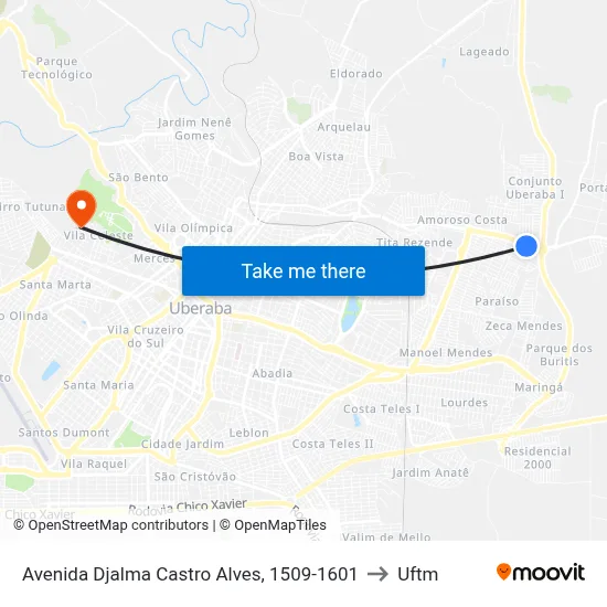 Avenida Djalma Castro Alves, 1509-1601 to Uftm map