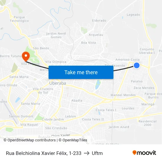 Rua Belchiolina Xavier Félix, 1-233 to Uftm map
