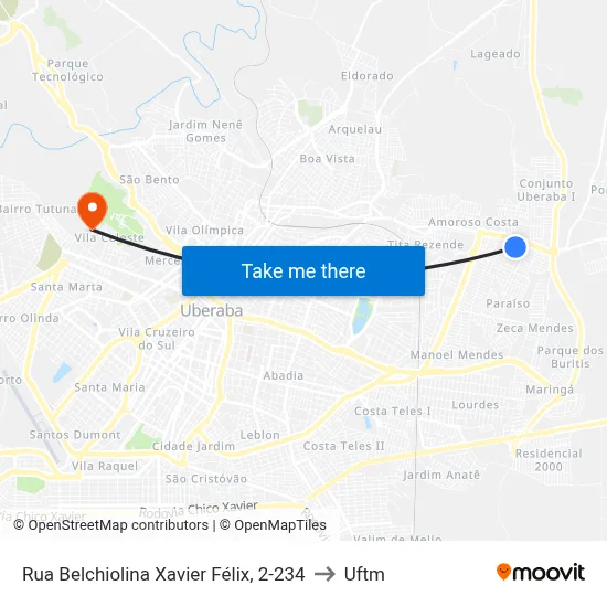 Rua Belchiolina Xavier Félix, 2-234 to Uftm map