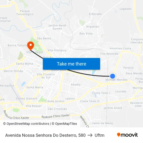 Avenida Nossa Senhora Do Desterro, 580 to Uftm map