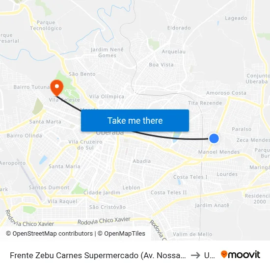 Frente Zebu Carnes Supermercado (Av. Nossa Senhora Do Desterro) to Uftm map
