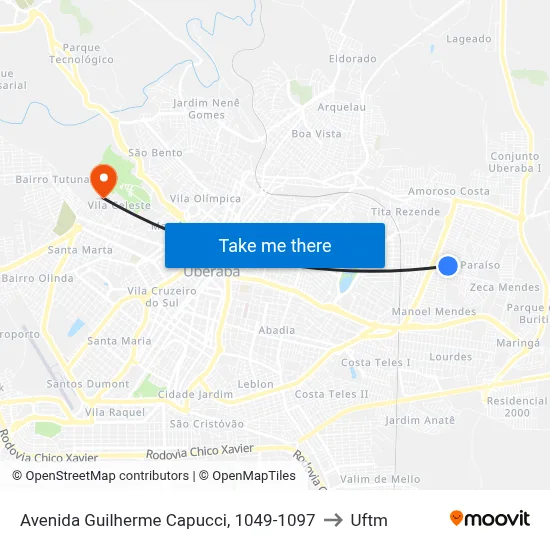 Avenida Guilherme Capucci, 1049-1097 to Uftm map
