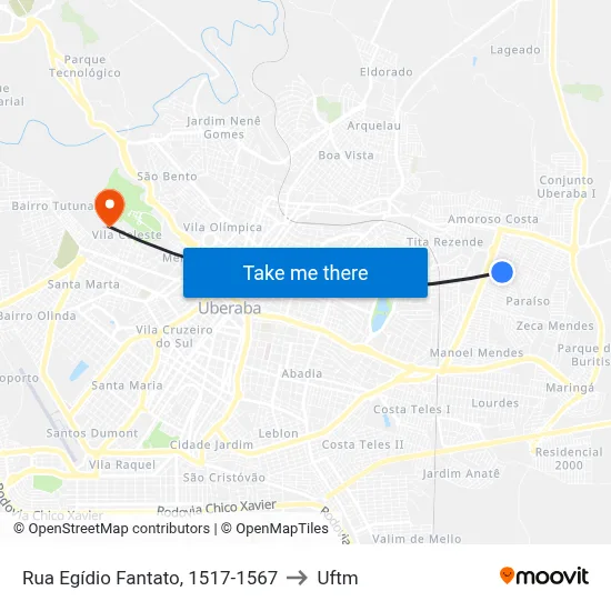Rua Egídio Fantato, 1517-1567 to Uftm map
