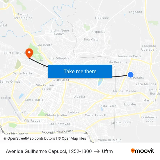 Avenida Guilherme Capucci, 1252-1300 to Uftm map