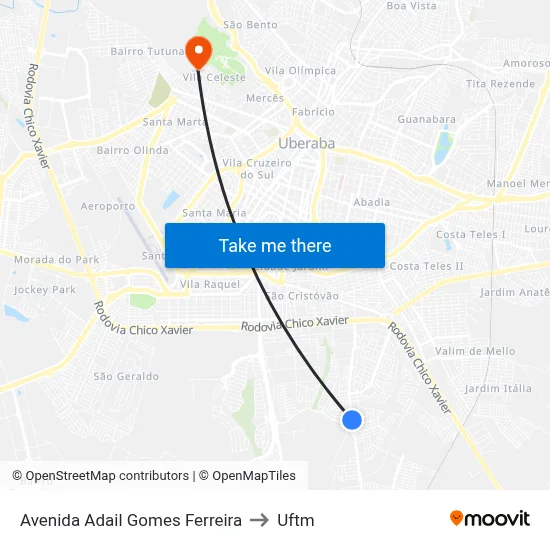 Avenida Adail Gomes Ferreira to Uftm map