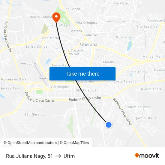 Rua Juliana Nagy, 51 to Uftm map