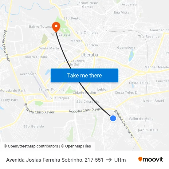 Avenida Josias Ferreira Sobrinho, 217-551 to Uftm map