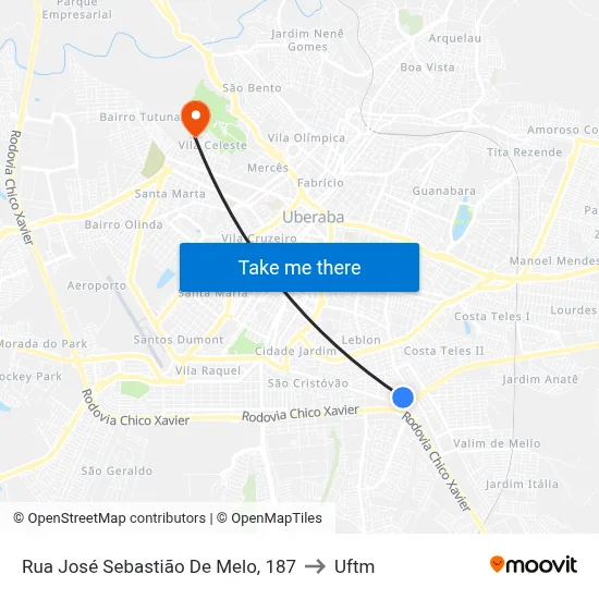 Rua José Sebastião De Melo, 187 to Uftm map