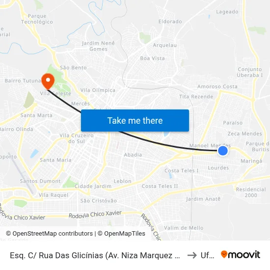 Esq. C/ Rua Das Glicínias (Av. Niza Marquez Guarita) to Uftm map