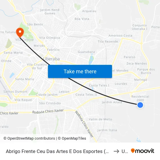 Abrigo Frente Ceu Das Artes E Dos Esportes (Rua Lourival Pedro De Couto) to Uftm map