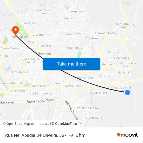 Rua Nei Abadia De Oliveira, 567 to Uftm map