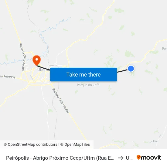 Peirópolis - Abrigo Próximo Cccp/Uftm (Rua Estanislau Collenghi) to Uftm map