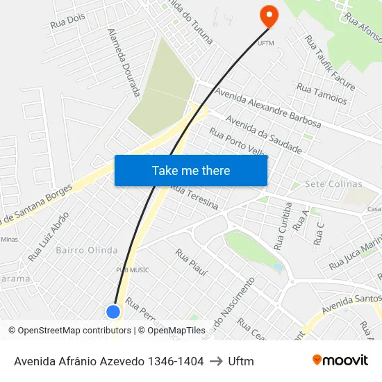 Avenida Afrânio Azevedo 1346-1404 to Uftm map