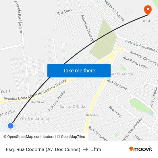Esq. Rua Codorna (Av. Dos Curiós) to Uftm map