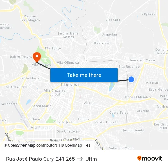 Rua José Paulo Cury, 241-265 to Uftm map