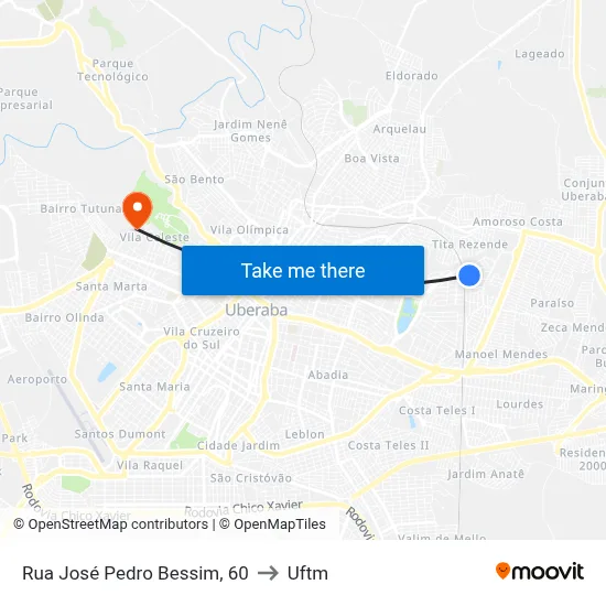Rua José Pedro Bessim, 60 to Uftm map