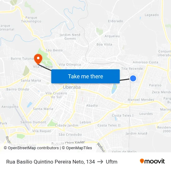 Rua Basílio Quintino Pereira Neto, 134 to Uftm map