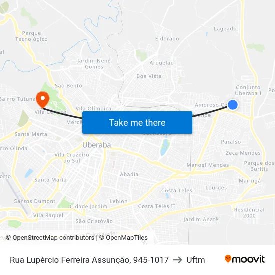 Rua Lupércio Ferreira Assunção, 945-1017 to Uftm map