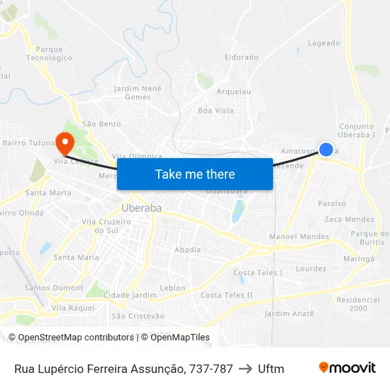 Rua Lupércio Ferreira Assunção, 737-787 to Uftm map
