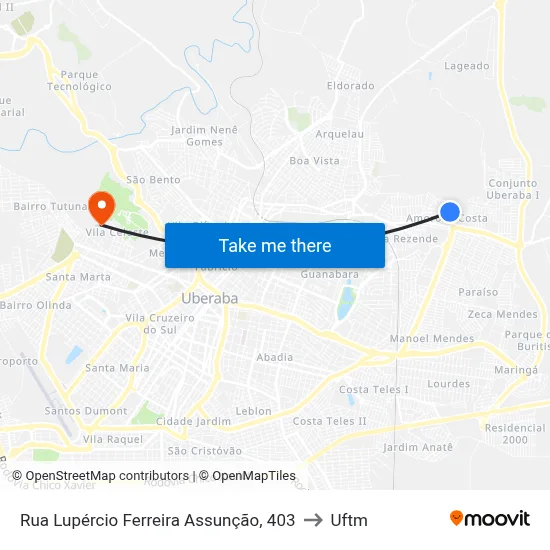 Rua Lupércio Ferreira Assunção, 403 to Uftm map