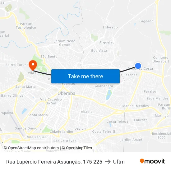 Rua Lupércio Ferreira Assunção, 175-225 to Uftm map