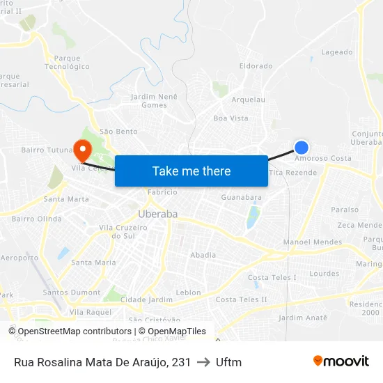 Rua Rosalina Mata De Araújo, 231 to Uftm map