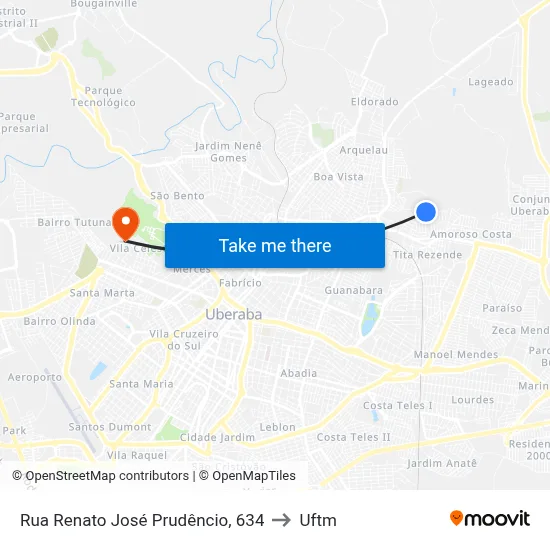 Rua Renato José Prudêncio, 634 to Uftm map