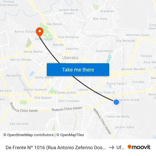 De Frente Nº 1016 (Rua Antonio Zeferino Dos Santos Jr.) to Uftm map