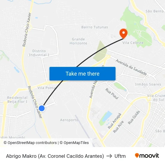 Abrigo Makro (Av. Coronel Cacildo Arantes) to Uftm map