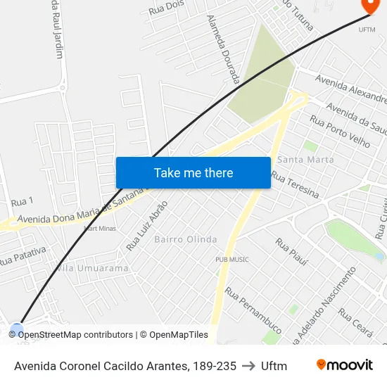 Avenida Coronel Cacildo Arantes, 189-235 to Uftm map
