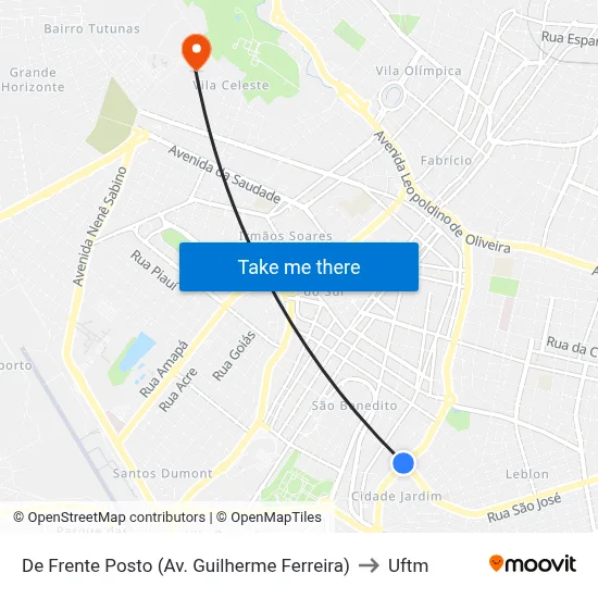 De Frente Posto (Av. Guilherme Ferreira) to Uftm map