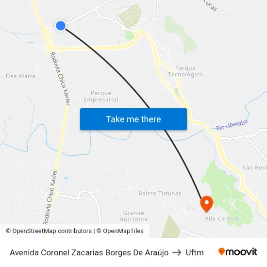 Avenida Coronel Zacarias Borges De Araújo to Uftm map