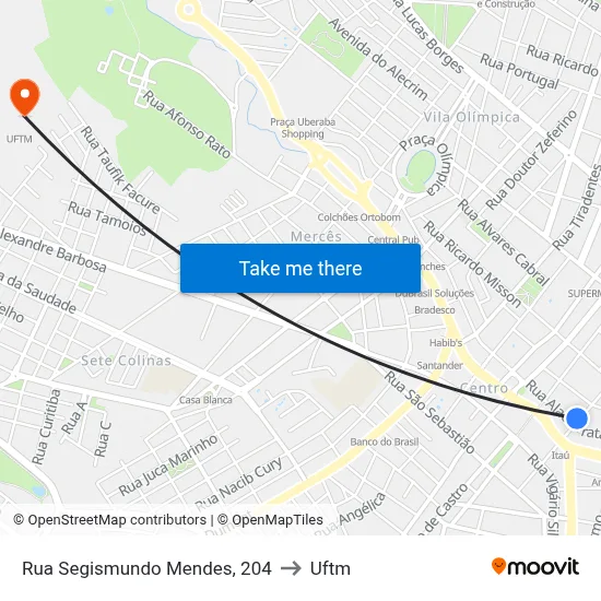 Rua Segismundo Mendes, 204 to Uftm map
