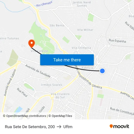 Rua Sete De Setembro, 200 to Uftm map