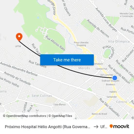 Próximo Hospital Hélio Angotti (Rua Governador Valadares) to Uftm map
