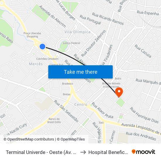 Terminal Univerde - Oeste (Av. Leopoldino De Oliveira, 5100) to Hospital Beneficência Portuguesa map