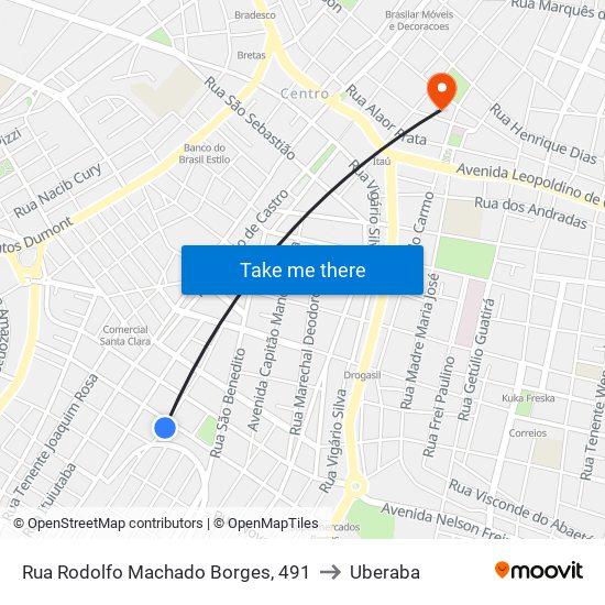 Rua Rodolfo Machado Borges, 491 to Uberaba map