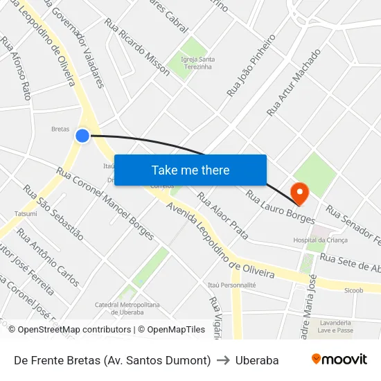 De Frente Bretas (Av. Santos Dumont) to Uberaba map