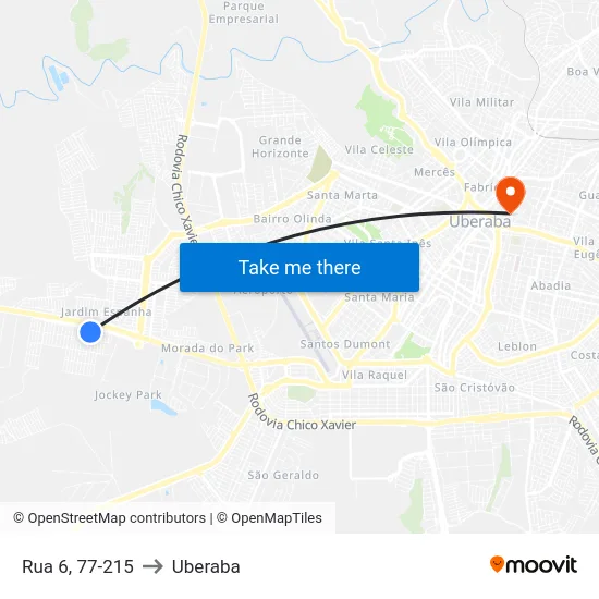 Rua 6, 77-215 to Uberaba map