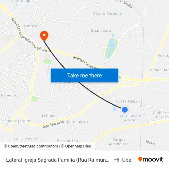 Lateral Igreja Sagrada Família (Rua Raimunda Cobo Dos Santos) to Uberaba map