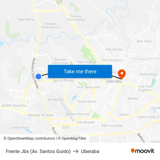 Frente Jbs (Av. Santos Guido) to Uberaba map