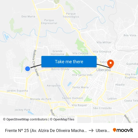 Frente Nº 25 (Av. Alzira De Oliveira Machado) to Uberaba map