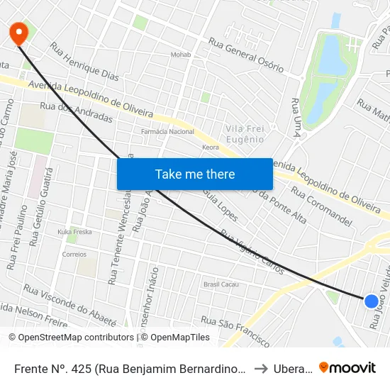 Frente Nº. 425 (Rua Benjamim Bernardino Costa) to Uberaba map