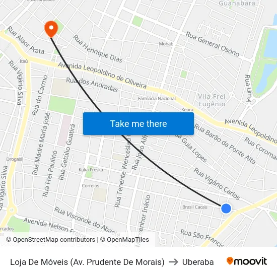 Loja De Móveis (Av. Prudente De Morais) to Uberaba map
