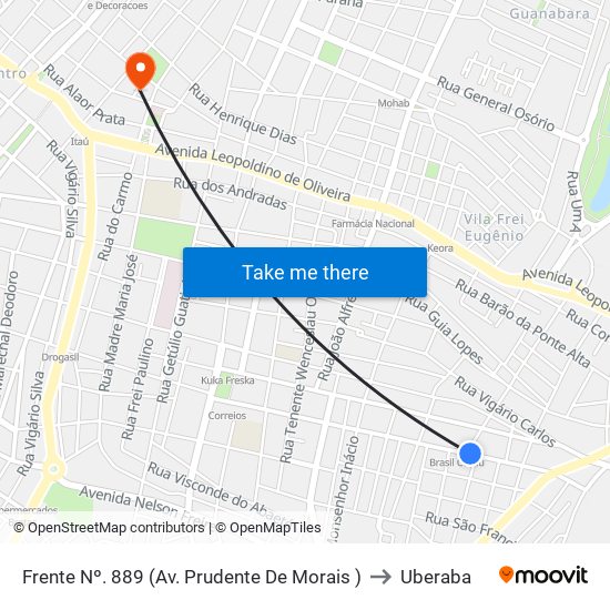 Frente Nº. 889 (Av. Prudente De Morais ) to Uberaba map